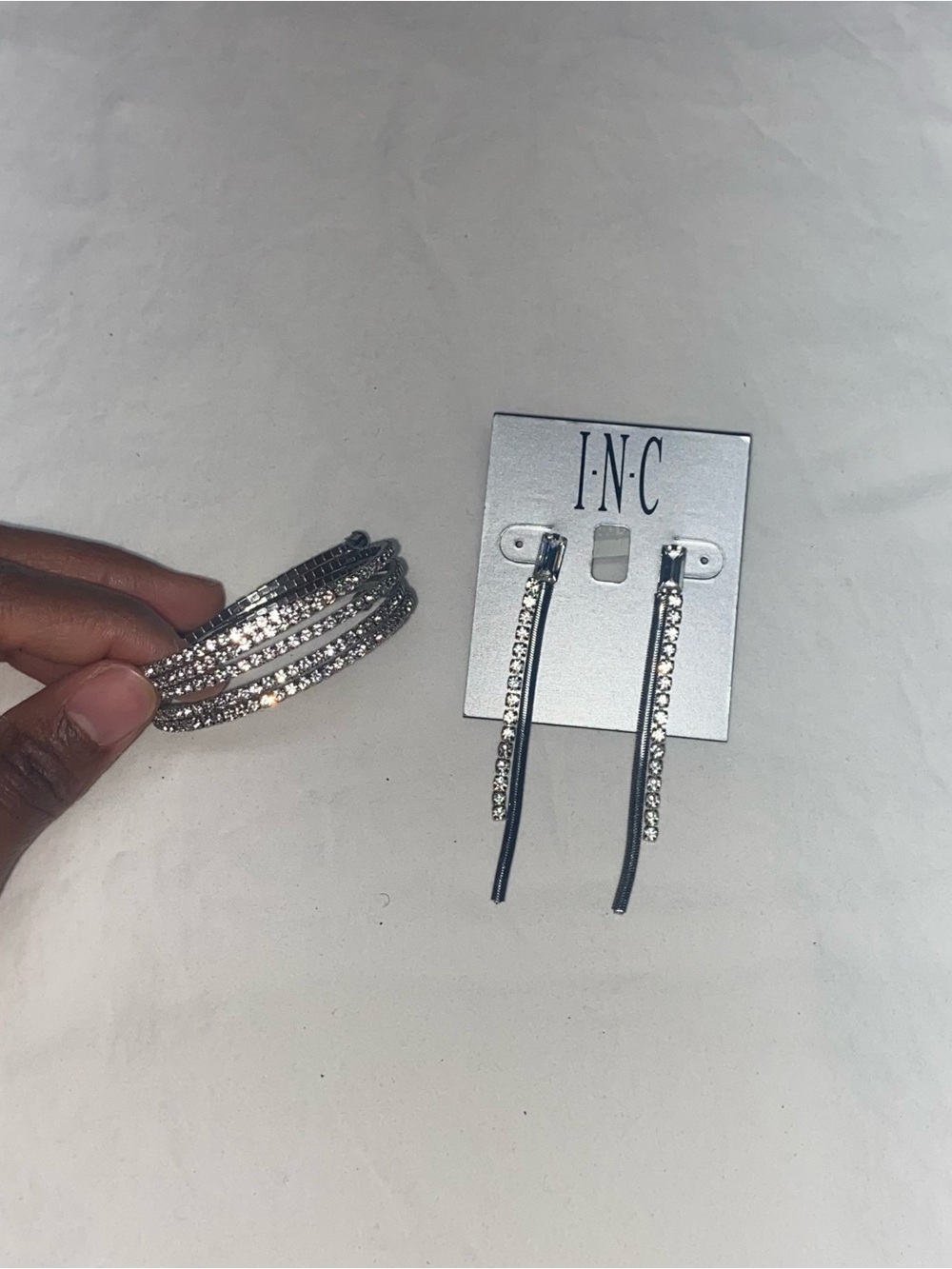 INC International Concepts Silver-Tone Rhinestone Bracelet and Chain Earring Set